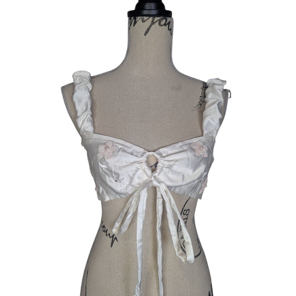 Yung Reaper Satin Floral Bra Top White and Pink One Size